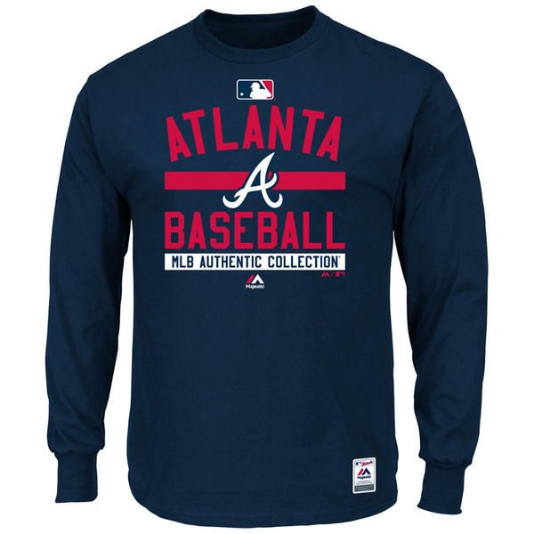 MLB Men Atlanta Braves Majestic Men Authentic Collection Team Property Long Sleeve TShirt Navy-0